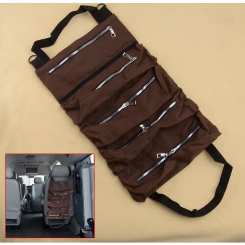 Multi-Purpose Tool Roll Up Storage Bag Universal Wrench Organizer Seat Hanging Pouch Brown Oxford Cloth Fit for All Car