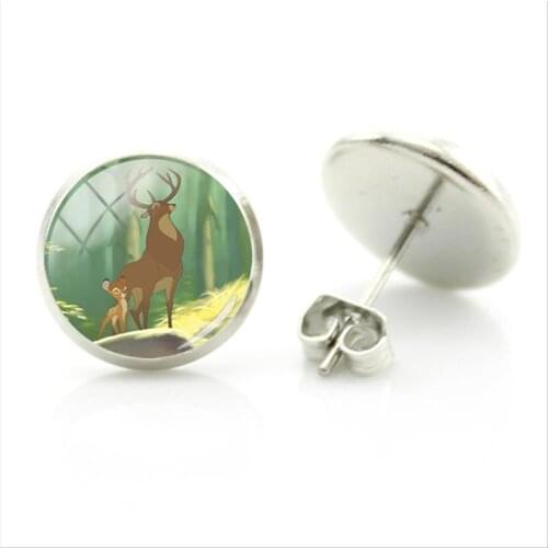 Disney Fawn Bambi Pattern Earrings Glass Image Cabochon Are Fashionable And Exquisite Grade Metal Earrings Jewelry