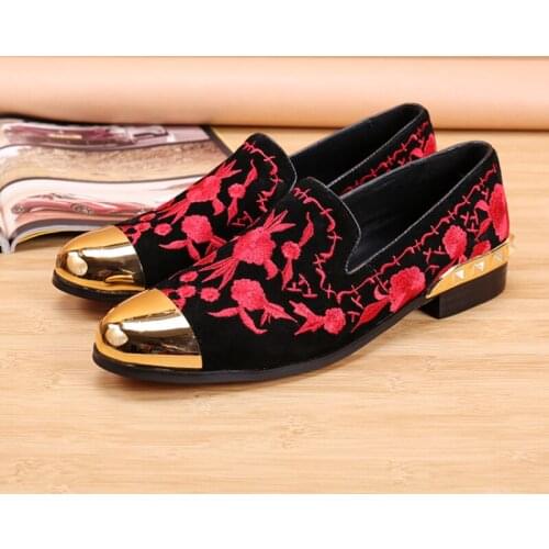 Christia Bella Handmade Fashion Chinese Style Embroidery Man Metal Round Toe Loafers Shoes Suede Leather Men Party Slip on Shoes