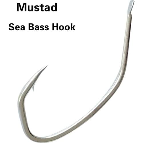 Mustad 13007 Sea Bass Hook Ocean Crooked Mouth Eye Jigging Hook Live Shrimp Hook saltwater Stripe Bass Catfish Black Fish Hook