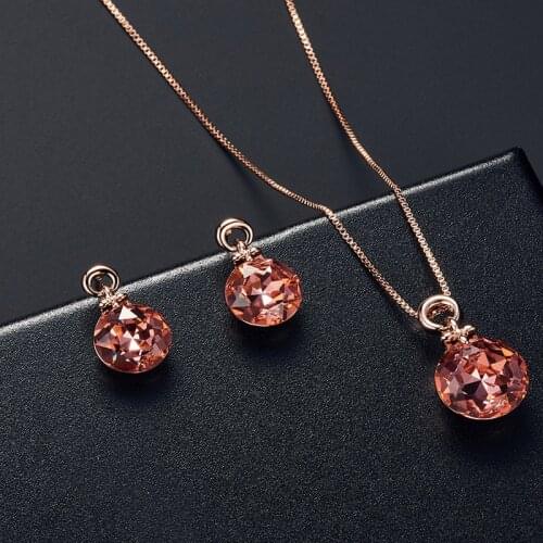 Fashion alloy jewelry set crystal pendant necklace earring set jewelry female party birthday accessories wedding jewelry