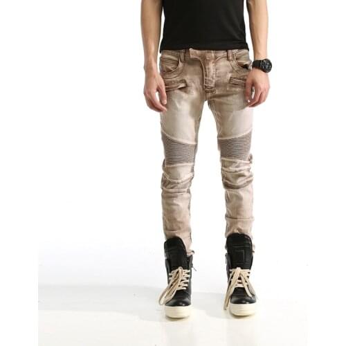 New mens male trousers American high street fashion summer thin mens retro slim jeans personality motorcycle denim pants 949