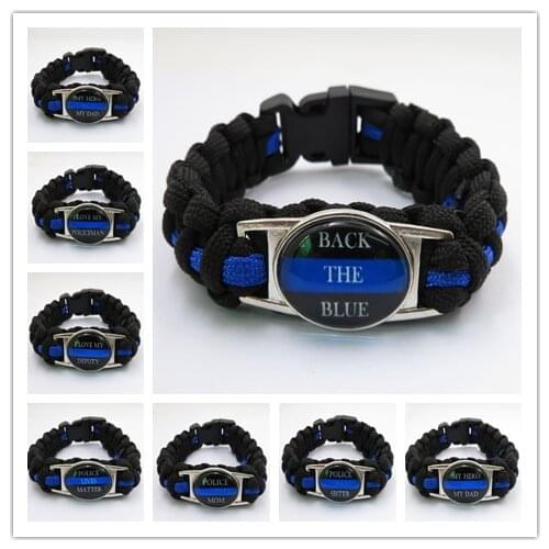 Lovely royal Blue Line Back the Blue Mom Sister Wife Grandma Dad Son Daughter Survival Paracord Bracelets charm police Gifts