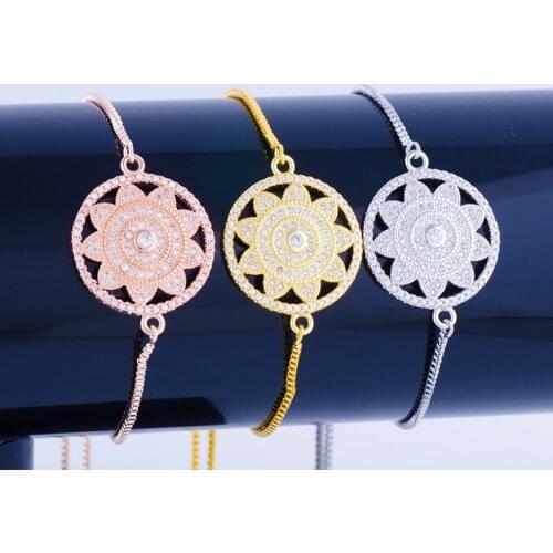 Wholesale Sun Flower Connectors Jewelry Accessories Micro Pave Zircon Round Jewelry Charm Bracelet Fit Women Handmade DIY Gift