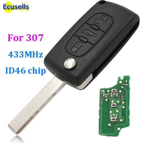 3 Buttons 433mhz Flip Remote Key For Peugeot 307 407 308 408 0536 models with ID46 chip blade with groove