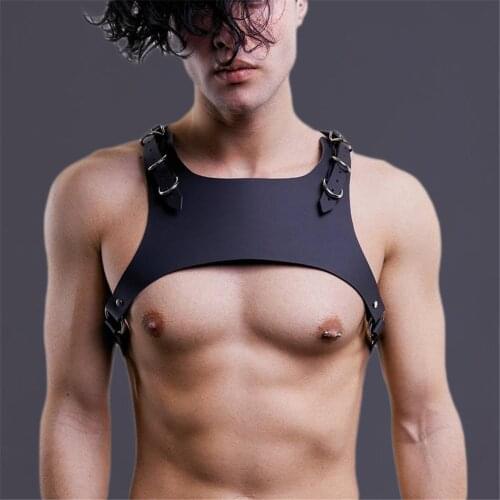 Q.FURDREAM Leather Harness Male Shoulder Belts Pastel Men Leather Belt Adjustable Metal Buckle Waist Body Bondage Toys For Man