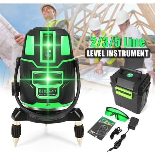 2/3/5 Cross Lines Indoor/Outdoor Green Laser Level Self-Leveling 360 Rotary Measure Tool Set US Plug Radius Alternating Direct