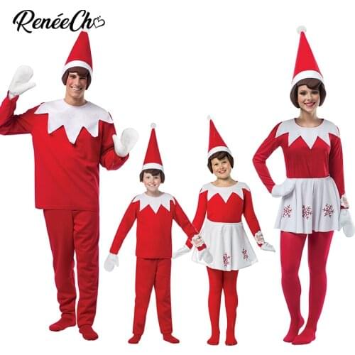 Reneecho Family Christmas Costume Kids Elf Costume Adult Elf Costume Red New Year Cosplay