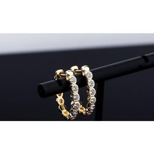 1Pair S925 Sterling Silver AAA+ Cubic Zirconia Paved Bling Ice Out Circle Stud Earrings for Women Men Unisex Rapper Jewelry