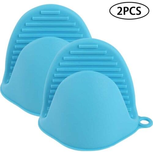 2Pcs Silicone Pot Holder Oven Mitts Gloves Finger Protector Pinch Grips Heat Resistant for Kitchen Cooking & Baking Blue