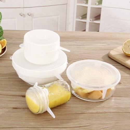 Silicone fresh-keeping cover, 6-Piece transparent round cover, fresh-keeping extensible bowl cover film