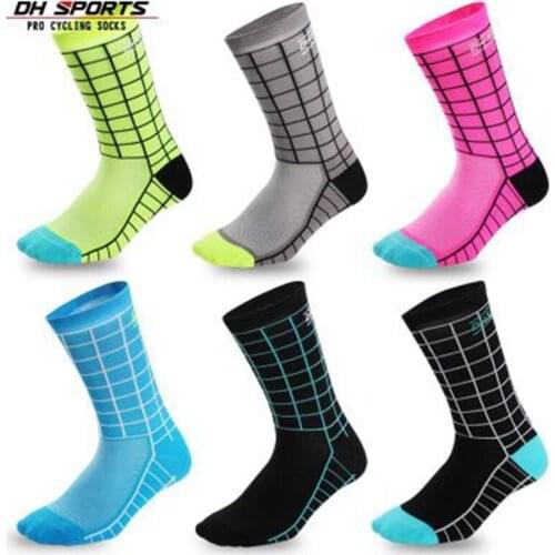 DH SPORTS New Top Quality Professional Brand Cycling Socks Breathable Bicycle Bike Socks Outdoor Plaid Compression Racing Socks