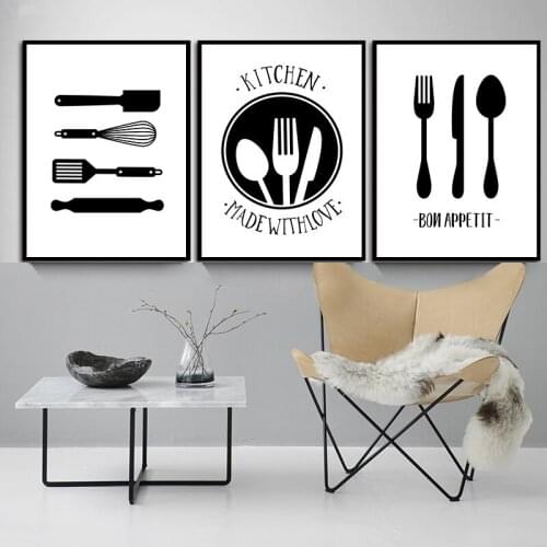 Studio Baking with Heart Black White Kitchen Quote Wall Art Canvas Painting Print Posters Kitchen Dining Room Decoration Picture