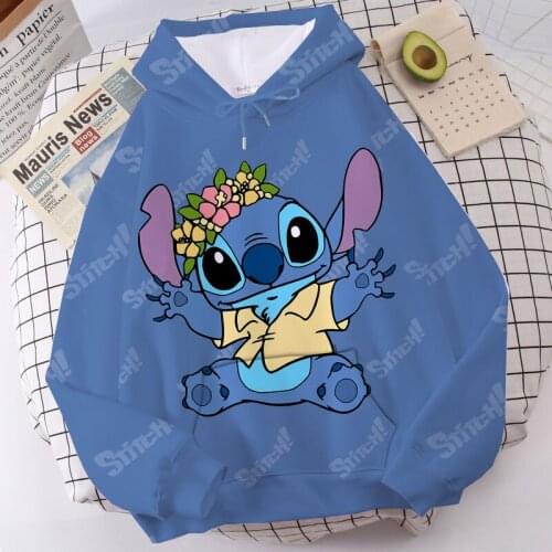 Disney Couple Sweater Lilo & Stitch Printed Cartoon Cute Stitch Hooded Pullover Unisex Womens Pullover Long Sleeve Top