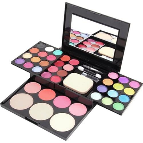 3 Layers Makeup Palette Set Blusher Lip Gloss Shimmers Eyeshadow Palette Makeup Kit Brush Mirror Cosmetic Set