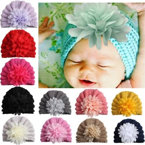 On sale 1pcs 2017 Baby Knitting Hat Photography Accessories Girl Flower india Cap Touca Infantil