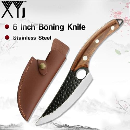 XYj 6 Inch Hammered Kitchen Cooking Tool Boning Knife Slicer Cutter Meat Cleaver Household Multi-Function Accessory Leather Case