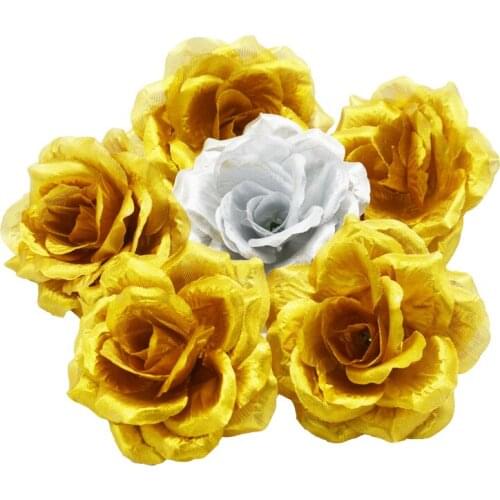 Yoshiko 100 Pcs 10CM Golden Artificial Rose Silk Flower Head Decorative Flowers For Wedding Home Festival Bridal Decoration