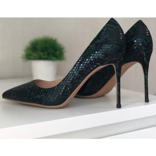 Green Black 12cm High Heel Shoes Snake Print 10cm Women Shoes Pumps 8cm Party Wedding Shoes plus size YG024 CHENSIR9