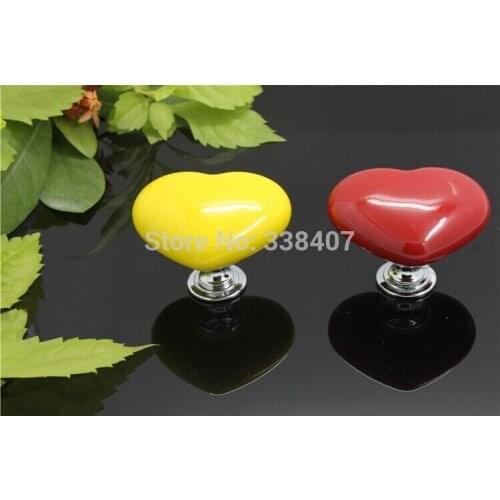 Yellow / Red Heart Shape Ceramic Bedroom Drawer Pulls Knobs Furniture Hardware Knobs
