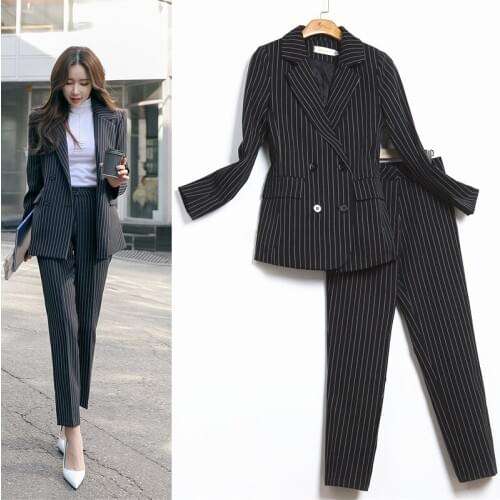 Woman suits lady suit office suit female fashion spring striped temperament Slim commercial OL professional two-piece suit