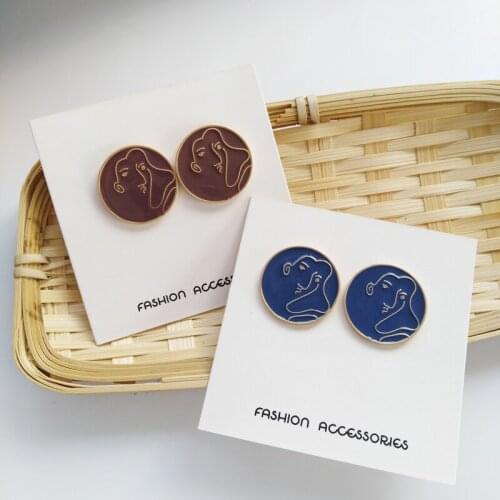 Wholesale S925 Female Silvery Needle Abstract Face Retro Oil Painting Ins Style Artistic Fun Ear Stud Earrings Wholesale