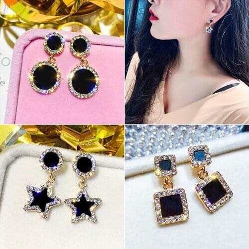 Ahmed 2019 statement Earrings Black Square Roud Star Drop Earrings for Women Crystal Luxury Wedding Rhinestone Earring gifts