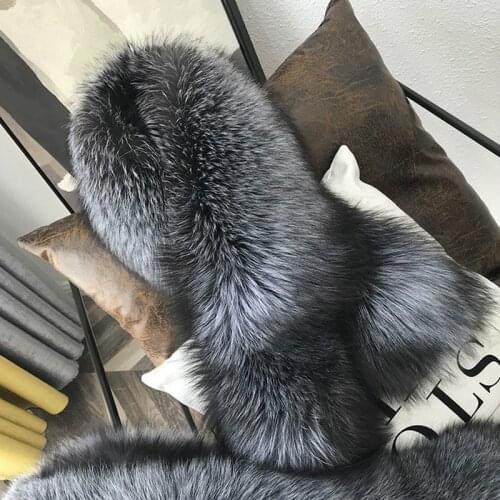 Women 100% Real Natural Fox Fur Scarf Collar Winter Neck Warm Whole Skin Silver Fox Shawl Genuine Big Scarves Decoration Wrap