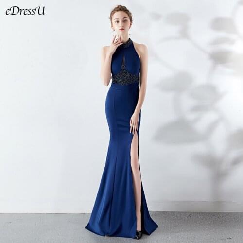 Halt Beading Mermaid Evening Party Dress Sexy Split Vestido de Fiesta Elegant Long Dress Backless Formal Prom Dress YNY-8637