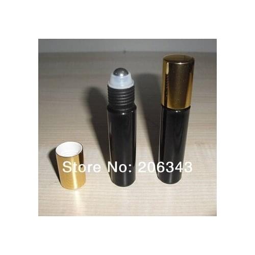 10ML black roll on ball bottle with gold lid for eye cream,perfume,essentical oil,lip gloss tube