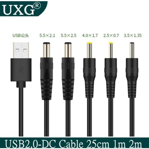 2m USB to DC 3.0X1.1mm 2.0*0.6mm 2.5*0.7mm 3.5*1.35mm 4.0*1.7mm 5.5*2.1mm 2.5mm 5V 2A DC Barrel Jack Power Cable Connector 1M