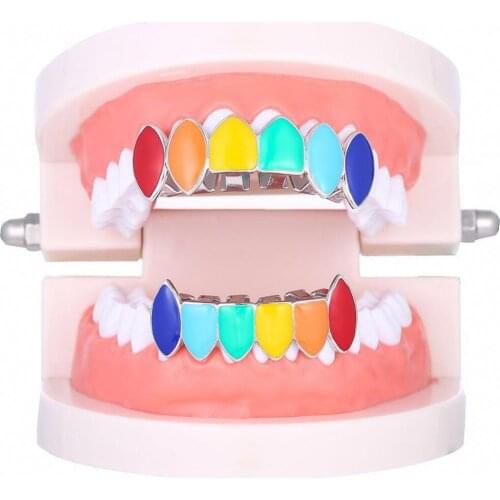 2 Set 18K Colorful Enamel Fang Teeth Halloween Birthday Clown Decor