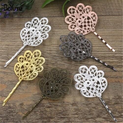 BoYuTe 20Pcs 36*41MM Filigree Flower Hair Clip 6 Colors Plated Women Barrette Hair Accessories