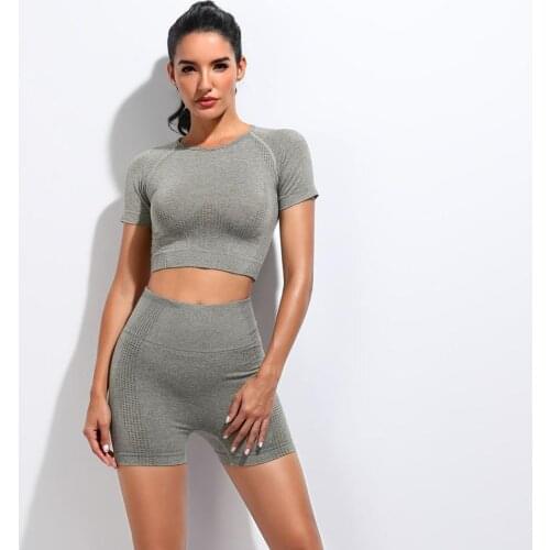 2020 Custom 2PCS Seamless Yoga Short Set For Women