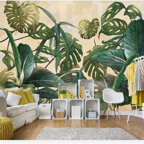 Beibehang 3d retro tropical rainforest palm banana leaves living room background wall 8d crystal decorative mural 5d wallpaper