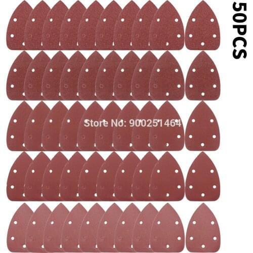 50 Pcs Triangle 5 Hole Mouse Detail Sander Sandpaper Sanding Paper Assorted，40,80,120,180,240 Grits