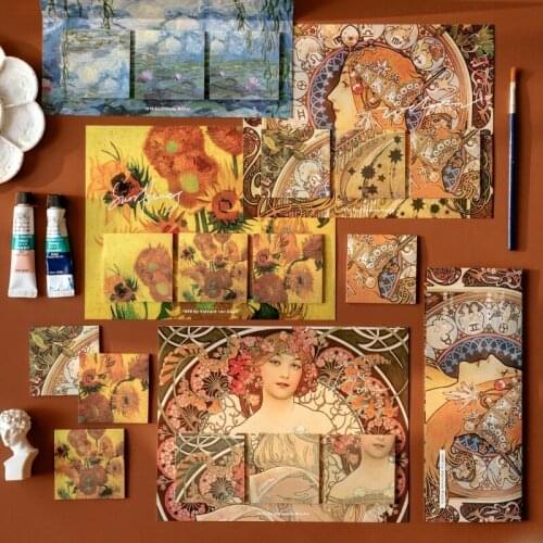 60pcs Impression Gallery Notes Van Gogh Monet Muchas Painting Art Bullet Journaling Accessories Aesthetic Stationery