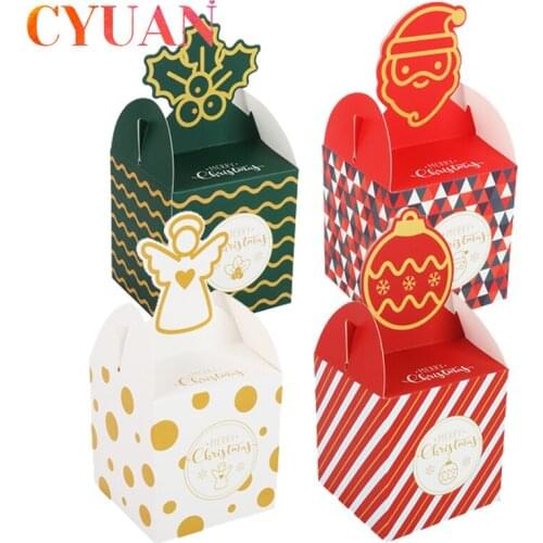 CYUAN 8pcs Cartoon Shristmas Candy Gift Box Merry Christmas Paper Box Kid Gift Bag Wedding Birthday Party New Year Decoration