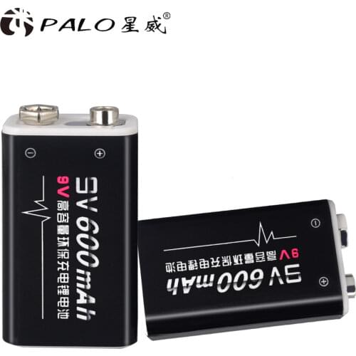 PALO 9V battery 600 mAh Li-Ion 9V Rechargeable Batteries Accumulators For Smoke Detectors, Radio, Camera, Game Player Etc