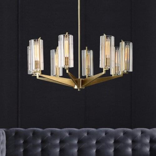 American RH Living Room Led E14 Chandelier Luxury Copper Crystal Shades Led Chandelier Lighting Pendant Lamparas Hang Lamp