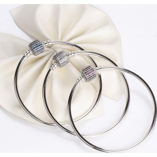 Authentic 925 Sterling Silver Pan Bracelet Classic Button With Cylindrical Buckle Bracelet Fit Charm Women Jewelry