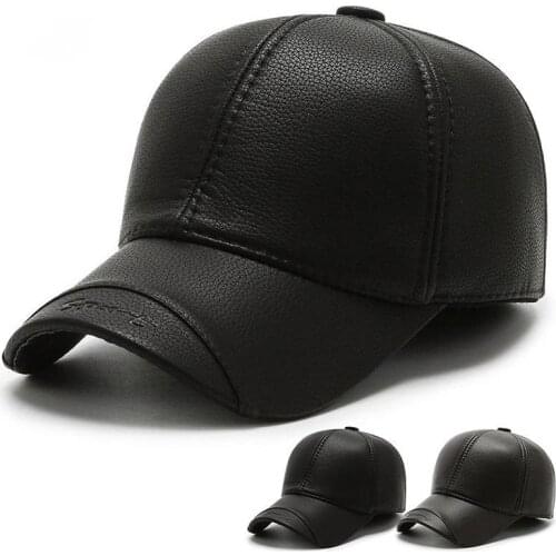 PU Leather Hat New Outdoor Casual Baseball Cap Old Men Warm Hat Sunshade Sports Cap Brim Sun Visor Casual Hat