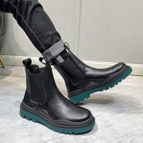 Platform Boots for Man 2021 Black Leather Boots Men Luxury Brand Shoes Man Chelsea Boots for Men Male Casual Shoes Man Chaussure