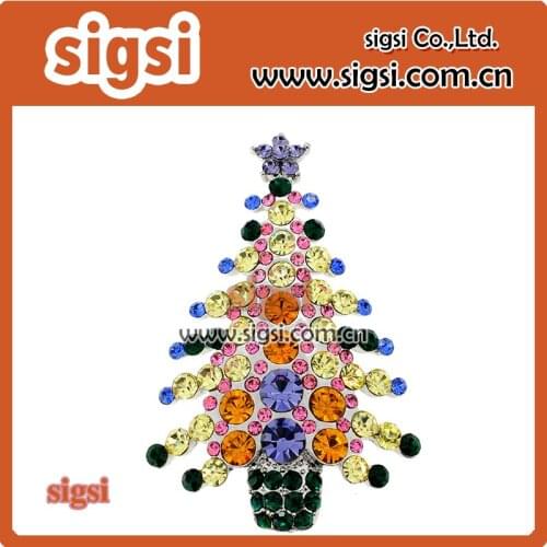 Happy atmosphere color christmas trees rhinestone brooch spark jewelry decoration