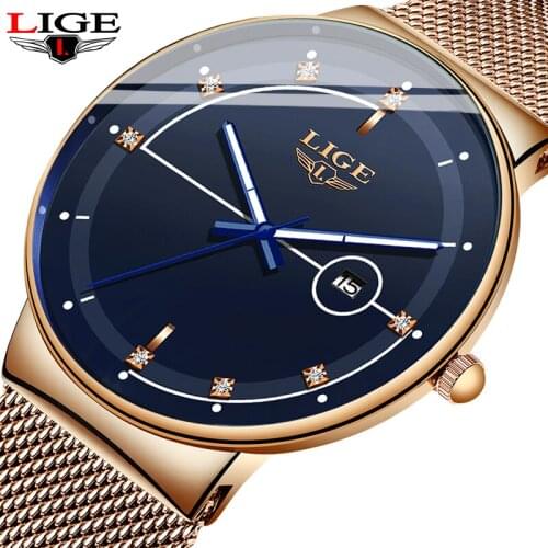 Relogio Masculino LIGE New Luxury Diamond Dial Ultra Thin Watch Mens Simple Quartz Men Watch Waterproof Date Gift Clock For Man
