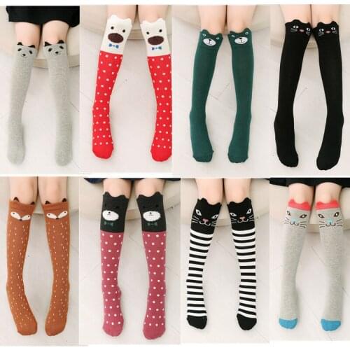 Fashion Kids Girls Knee High Socks New 3-12Years Childrens Cotton Straight Ears Cat Cartoon Long Tube Leg Warm Babys Socks