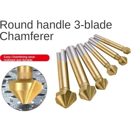 Round shank 6pcs 3 Flute 90 Degree HSS Chamfer Chamfering Cutter End Mill Tool Countersink Drill Bit Set 6.3-20.5MM