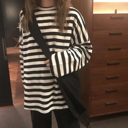 Autumn New Casual Unisex Striped T-Shirt Oversized Loose Style Teen Long Sleeve Clothes Hip Hop Simple England Style Streetwear