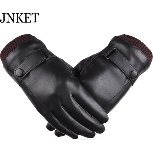 JNKET Touch Screen Gloves Winter Washable PU Leather Gloves Thicker Warm Coral Velvet Driving Gloves Motocycle Gloves Windproof