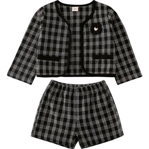 2019 Fashion Kids Toddler Baby Girls Clothes Sets 1-6Y Pageant Plaid Coat + Shorts Party Autumn Clothes 2PCS